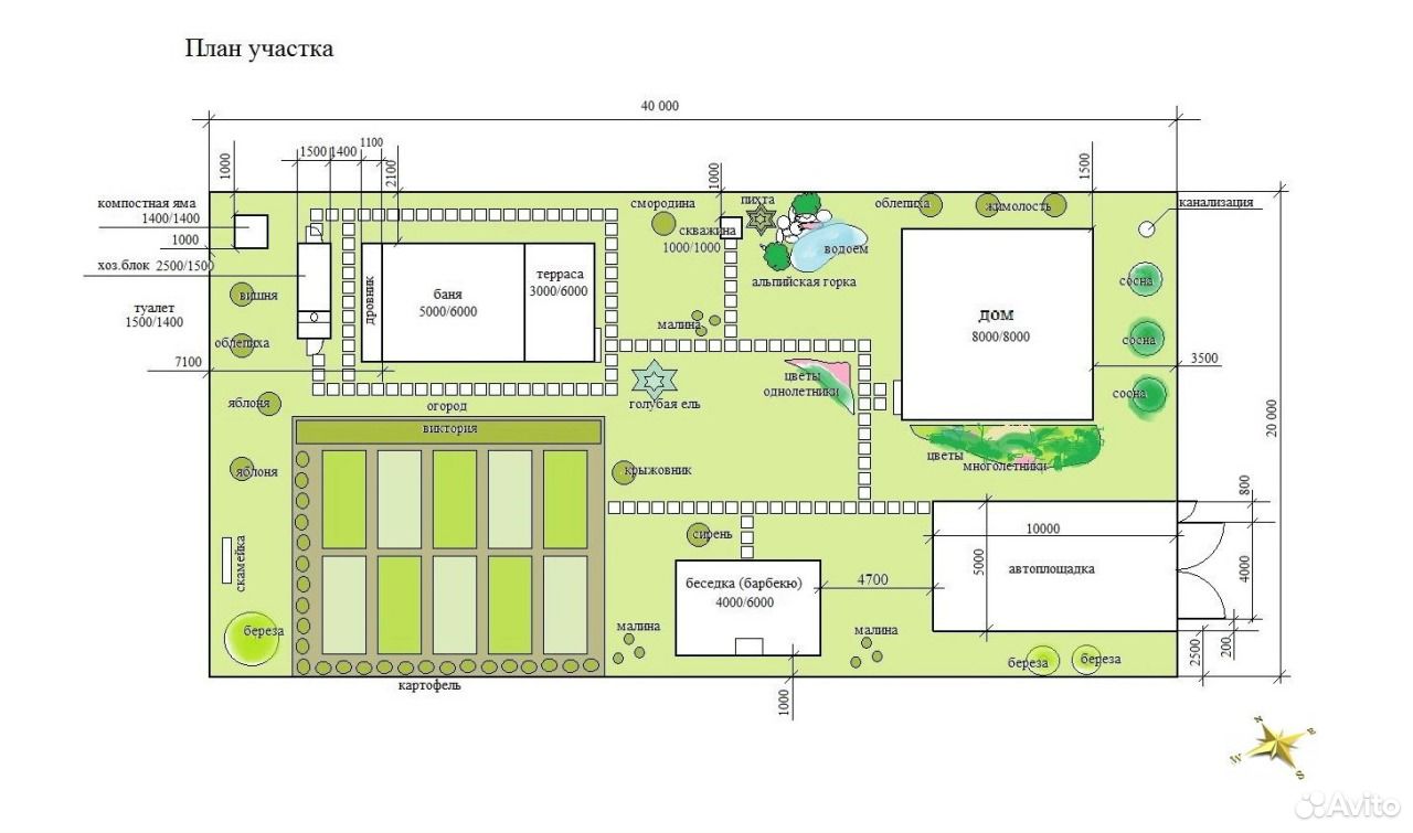 План участка 40 на 40 метров