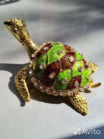 Шкатулка металлическая со стразами Черепаха новая