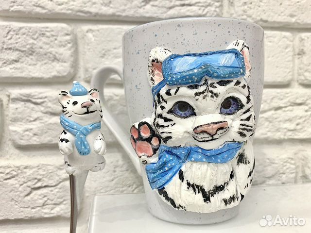 Новая кружка «Снежный барс сноубордист»+ ложка