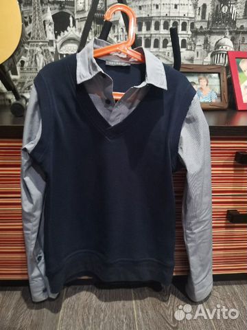 Рубашка-жилетка школьная (2 в 1), размер 140-152