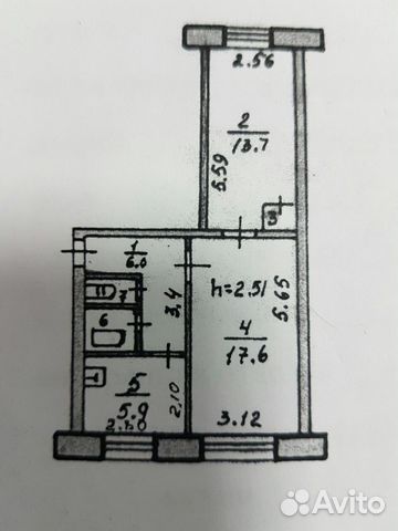 2-к квартира, 47.1 м², 2/2 эт.