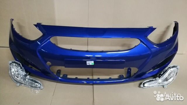 Передний бампер Hyundai Solaris цвет синий