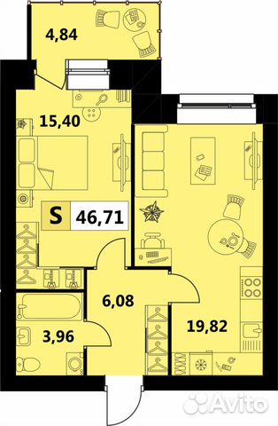 2-к квартира, 47 м², 2/4 эт.