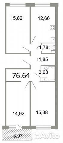3-к квартира, 76.7 м², 2/8 эт.
