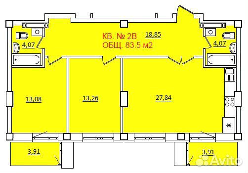 2-к квартира, 88 м², 17/19 эт. 2-к квартира, 88 м², 17/19 эт.
