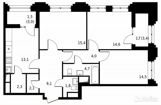 3-к квартира, 84.8 м², 18/24 эт. 3-к квартира, 84.8 м², 18/24 эт.