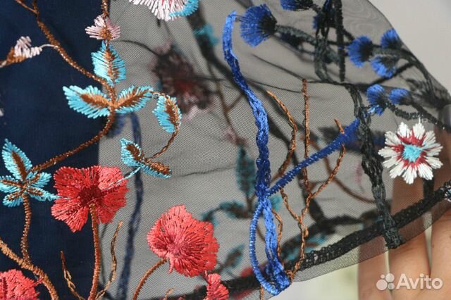 Платье синее с цветами прозрачное