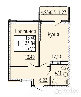 1-к квартира, 37.1 м², 7/18 эт. 1-к квартира, 37.1 м², 7/18 эт.