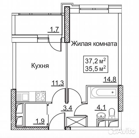 1-к квартира, 35 м², 10/22 эт. 1-к квартира, 35 м², 10/22 эт.