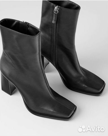 Кожаные ботильоны с квадратным носом zara