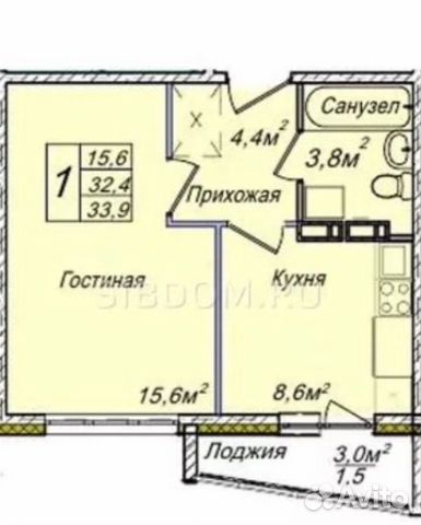 1-к квартира, 33.9 м², 7/17 эт. 1-к квартира, 33.9 м², 7/17 эт.