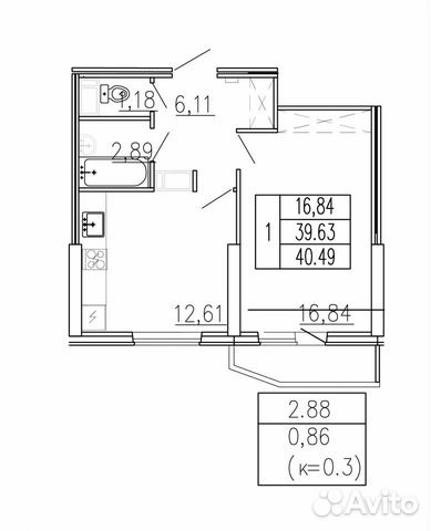 1-к квартира, 42.5 м², 18/19 эт.