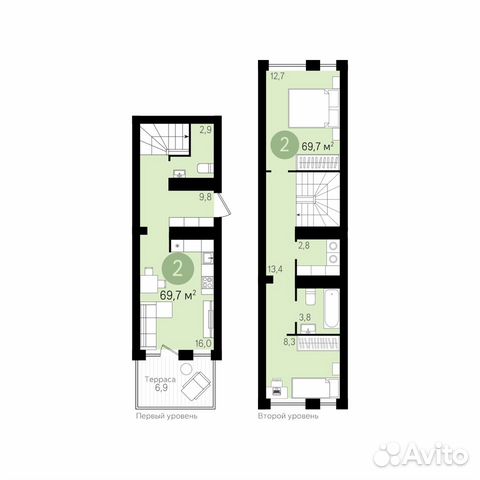 2-к квартира, 69.7 м², 1/9 эт. 2-к квартира, 69.7 м², 1/9 эт.