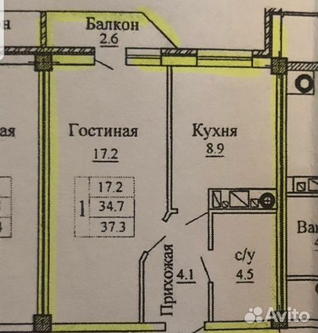 1-к квартира, 37.3 м², 3/10 эт.