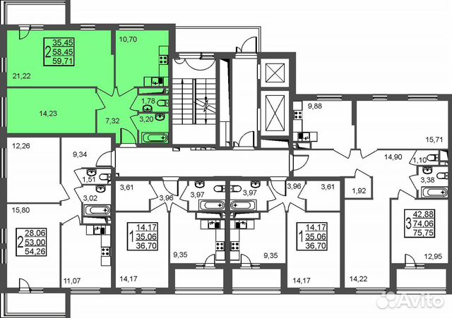 2-к квартира, 59.7 м², 2/13 эт. 2-к квартира, 59.7 м², 2/13 эт.