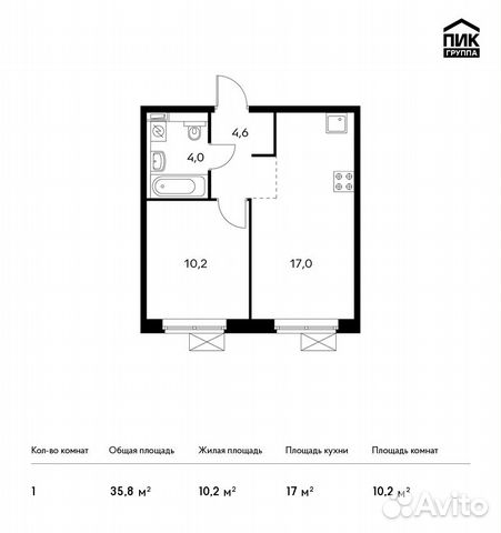 1-к квартира, 35.8 м², 24/25 эт.