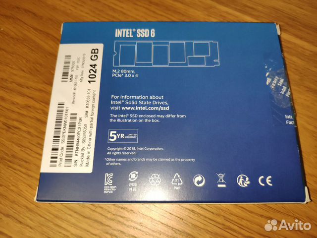 SSD накопитель m.2 NVMe, 2280, Intel 1TB SSD накопитель m.2 NVMe, 2280, Intel 1TB