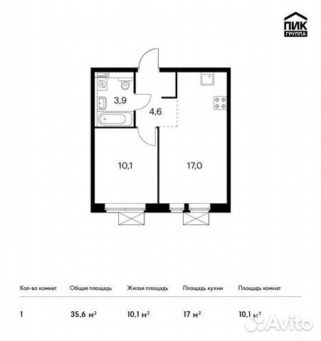 1-к квартира, 35.6 м², 10/17 эт. 1-к квартира, 35.6 м², 10/17 эт.