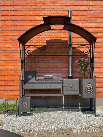 Мангальная зона с крышей печь казан барбекю