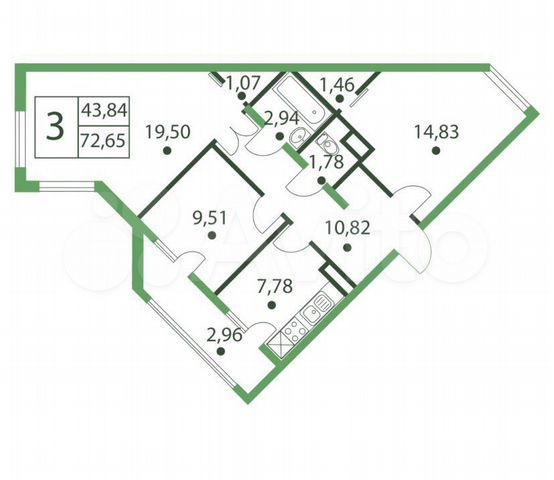 3-к. квартира, 76 м², 9/9 эт.