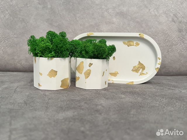 Набор кашпо со стабилизированным зеленым мхом