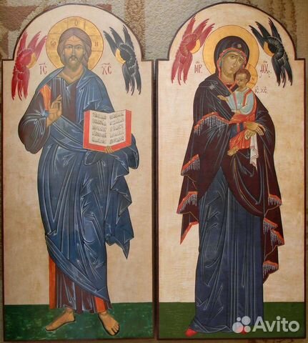 Пару ростовых икон Спасителя и Богородицы
