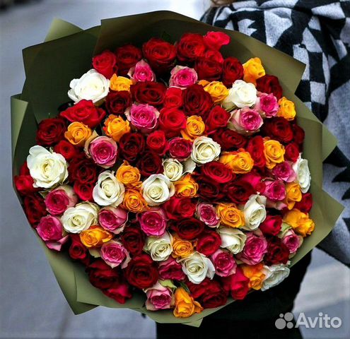 101 роза микс 40см заказ №380