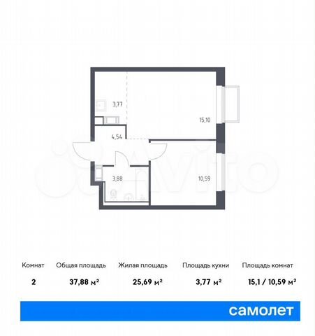 2-к. квартира, 37,9 м², 13/17 эт.
