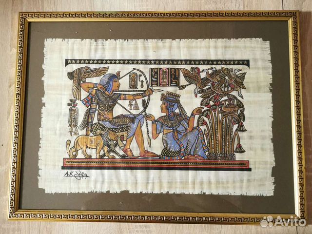 Папирус-картина в багете под стеклом