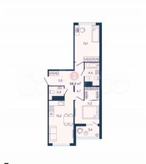 2-к. квартира, 58,5 м², 3/9 эт.