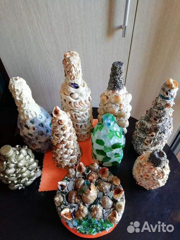 Бутылки декорированные ракушками