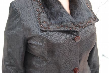 Кожаное женское пальто, куртка р-р 52