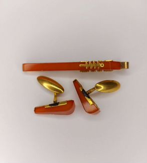 Зажим для галстука и запонки янтарь