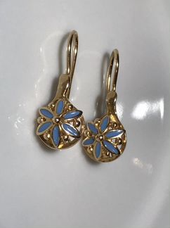 Серьги золотые с эмалью СССР 583 проба