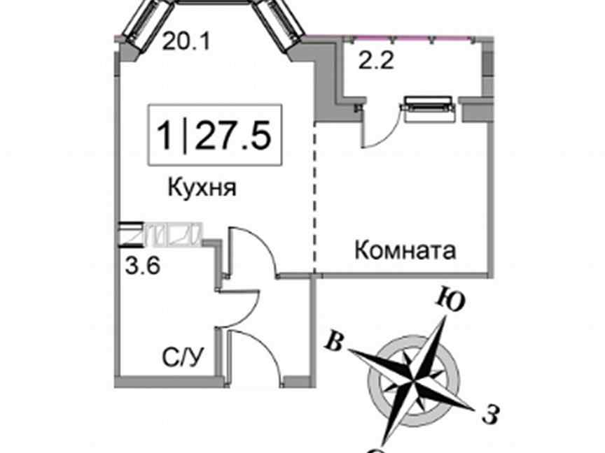 Купавна студия. Планировка квартиры по адресу Чехова 9 г. Старая Купавна.