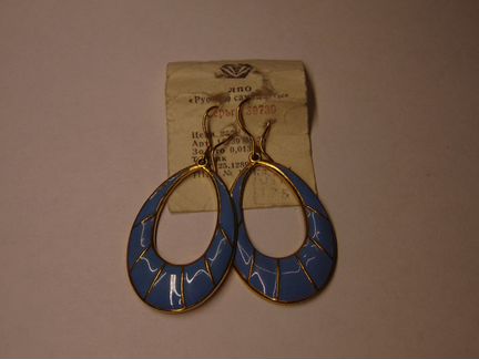 Серьги голубая эмаль с позолотой
