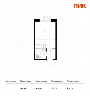 Квартира-студия, 19.8 м², 24/33 эт.