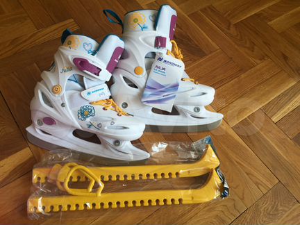 Коньки ледовые раздвижные белые р-р 34-36