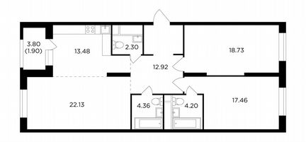 3-к квартира, 97.5 м², 2/30 эт.