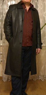 Стильный мужской кожаный плащ длинный, новый