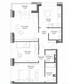 3-к квартира, 80.5 м², 12/21 эт.