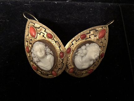 Серьги с кораллами и камеями,925,Италия