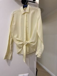 Шёлковая нежно желтая блузка с завязками