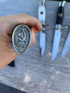 Нож Финка нквд ручная работа дамаск, Х12мф