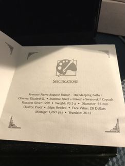 О-ва Кука 2012 Ag 20 Спящая купальщица 3 Oz