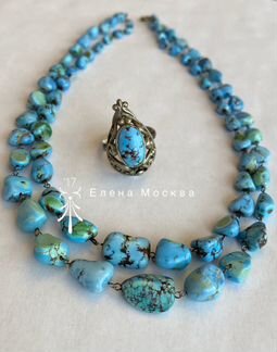 Винтаж: бусы кольцо СССР бирюза