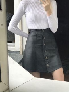 Кожаная юбка с пуговицами (натуральная кожа)