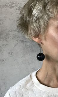 Серьги Шары из темного дутого стекла лэмпворк