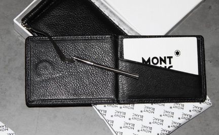 Кожаный зажим для денег Montblanc black new 04