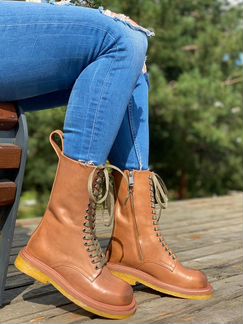 Сапоги кожаные коричневые ботинки боттега